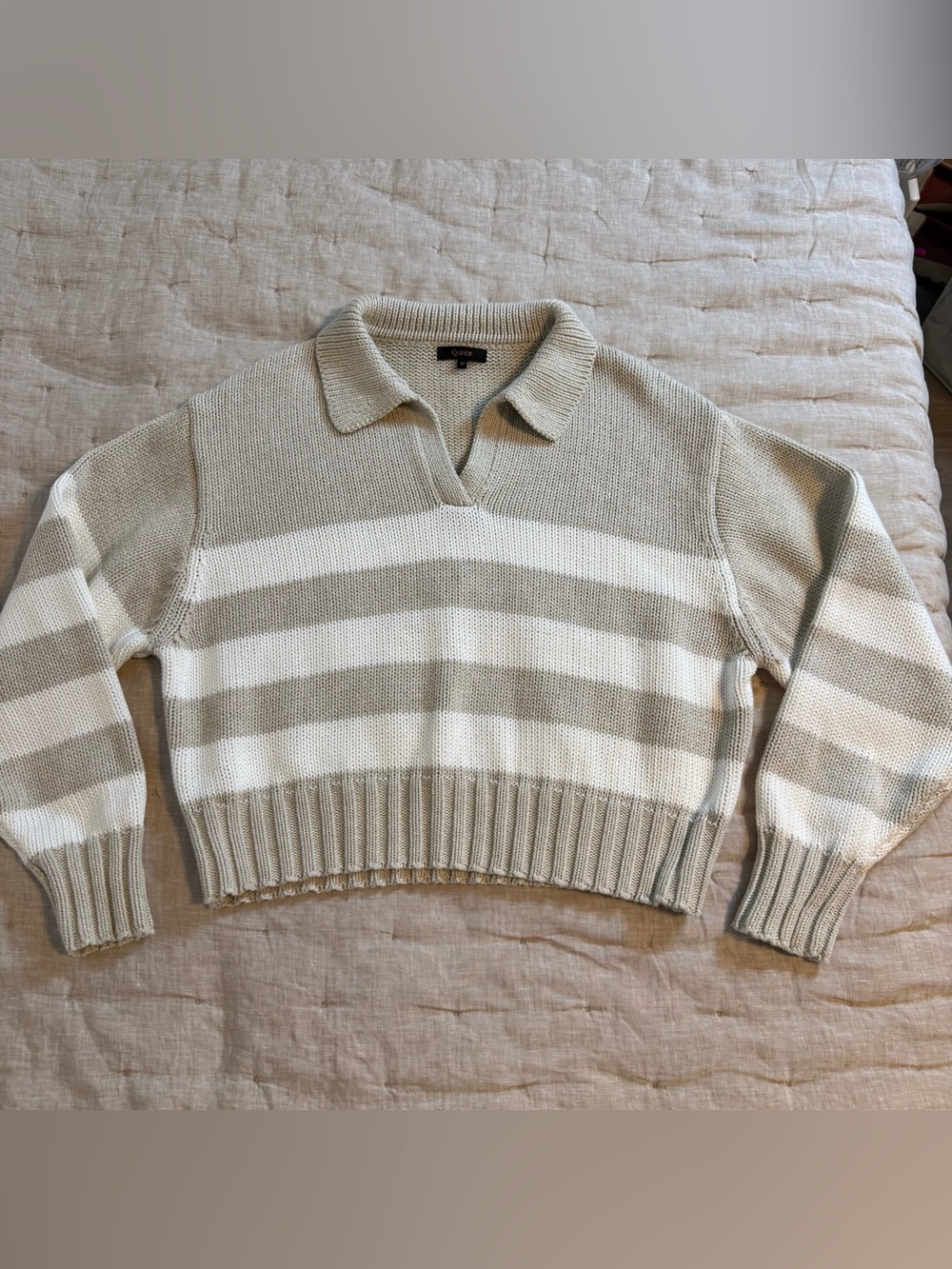 Quince 100% Organic Cropped Cotton Polo Sweater size medium preppy academic